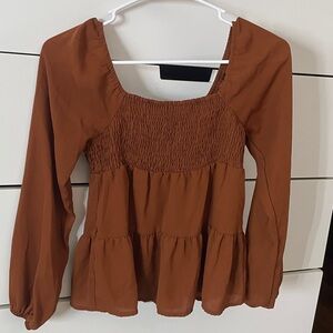 Paper Crane Rust Smocked Top (small fray in the hemming)